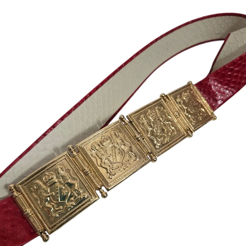 Vintage Accessocraft Crest Statement Belt Red Faux Snake Heraldic Lion One Size